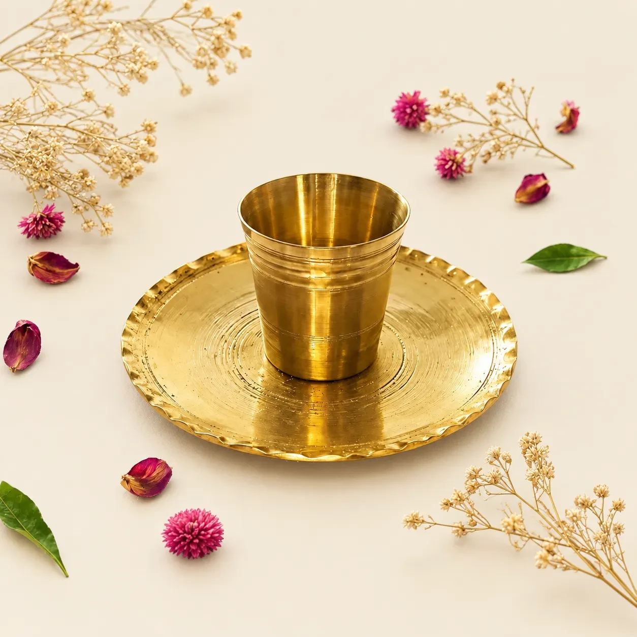 পুজার প্লেট ও গ্লাস- পিতল