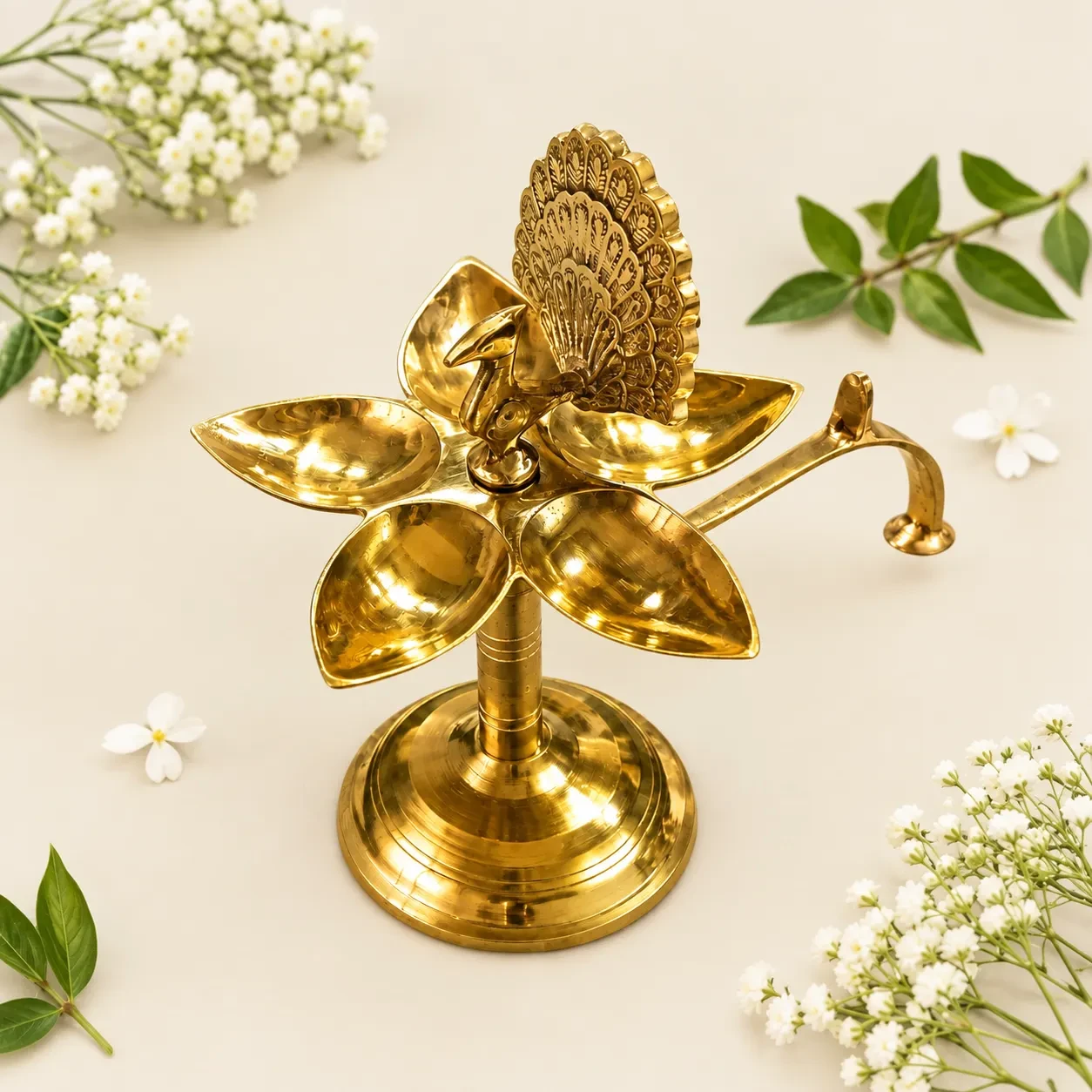 ময়ূর পঞ্চ প্রদীপ- পিতল
